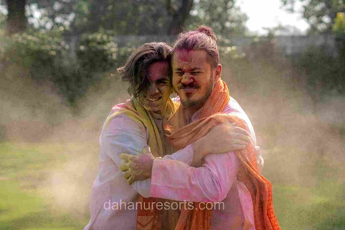 people enjoying holi in resorts dahanu
